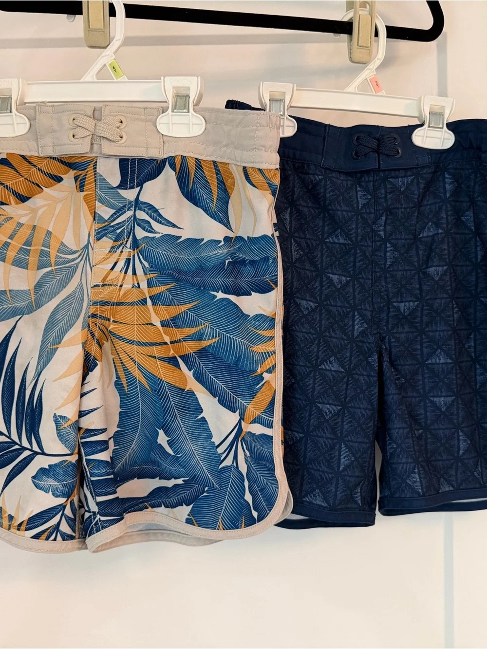 Old Navy Boys Swim Trunks - Blue Leaf Print & Navy Textured Set